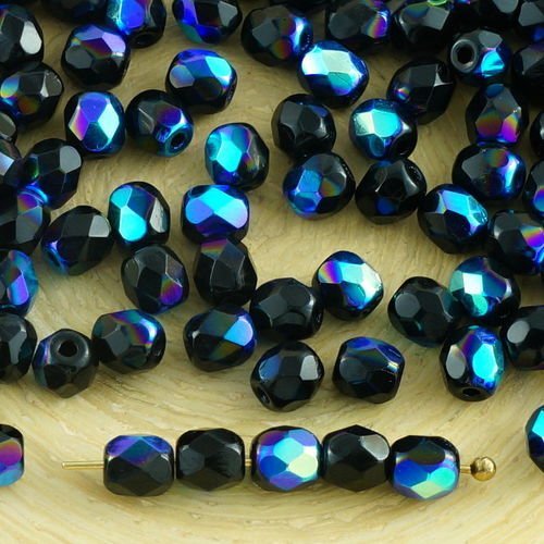100pcs noir ab demi-verre tchèque ronde à facettes feu poli petites perles d'entretoise de 4mm sku-31587