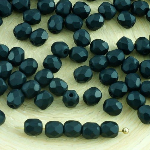 100pcs mat noir de jais halloween verre tchèque ronde à facettes feu poli petites perles d'entretois sku-31591