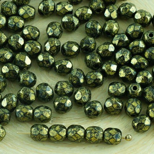100pcs or noir patine verre tchèque ronde à facettes feu poli petites perles d'entretoise de 4mm sku-31592