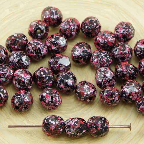 40pcs opaque jet de granit noir valentine rose argent tweedy patine verre tchèque ronde à facettes f sku-31610
