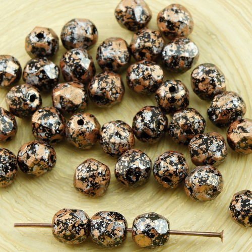 40pcs opaque jet de granit noir bronze cuivré clair argent tweedy patine verre tchèque ronde à facet sku-31611