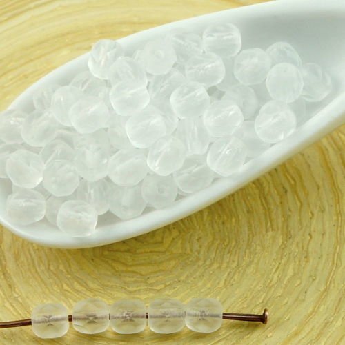 100pcs mat cristal dépoli blanc verre tchèque ronde à facettes feu poli petites perles d'entretoise  sku-31649