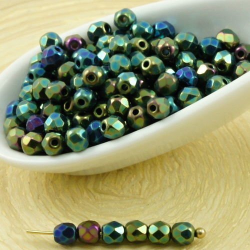 100pcs vert métallique iris ronde à facettes feu poli verre tchèque perles de petit écarteur 3mm sku-31881