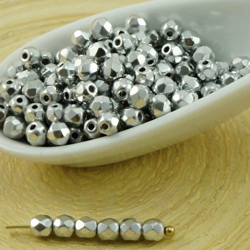 100pcs metallic silver ronde à facettes feu poli verre tchèque perles de petit écarteur 3mm sku-31886