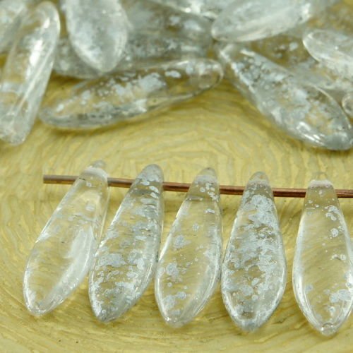 30pcs cristal patine argent repéré en pointillés verre tchèque poignard perles feuille plate de 5 mm sku-31935
