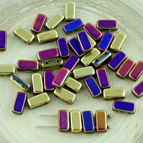 40pcs californie pourpre violet or la moitié des briques de verre tchèque perles de deux trous de 4  sku-28553