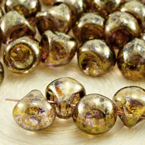 12pcs picasso cristal violet brun sénégal gros champignon bouton de verre tchèque perles de 9mm x 8m sku-32140