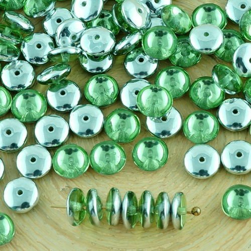 60pcs cristal d'olive péridot vert metallic silver demi-disque plat rond de disque rondelle d'écarte sku-32187