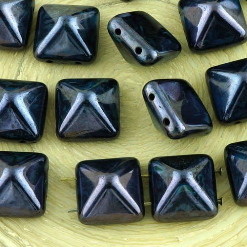 8pcs picasso opaque noir de jais lustre grand carré pyramide goujon 2 deux trou de verre tchèque per sku-32542