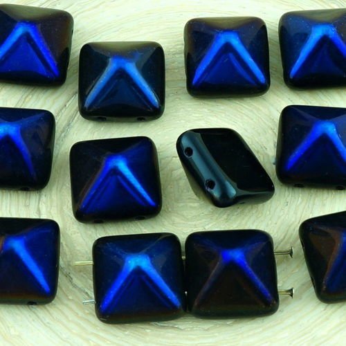 8pcs métallique azur bleu noir demi-grand carré pyramide goujon 2 deux trou de verre tchèque perles  sku-32548