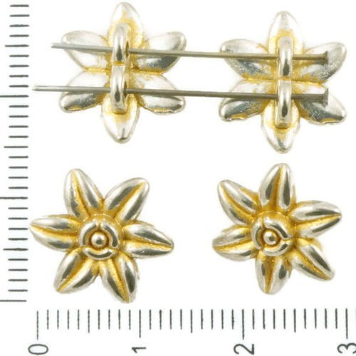 10pcs antique ton argent mat or patine laver fleur 2 trous des boutons de perles connecteurs curseur sku-36976