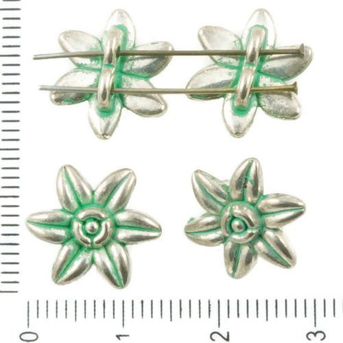10pcs antique ton argent turquoise patine verte laver fleur 2 trous des boutons de perles connecteur sku-36978