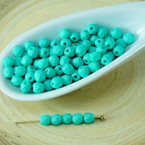 Mat turquoise en soie verte ronde à facettes feu poli verre tchèque perles écarteur 3mm 100pcs sku-26945