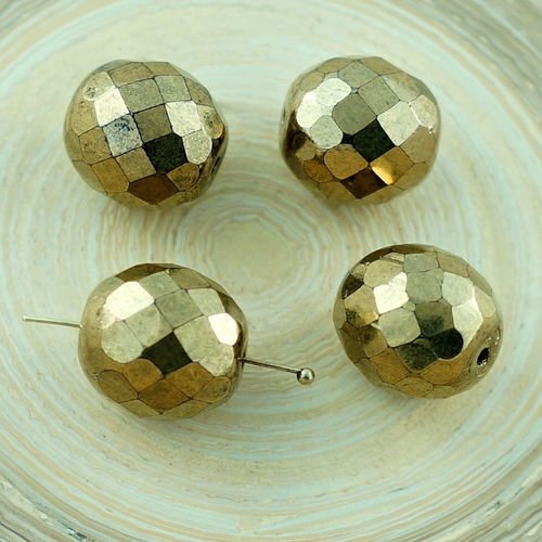 6pcs grand metallic gold bronze ronde tchèque en verre à facettes feu poli perles de noël 14mm sku-29114