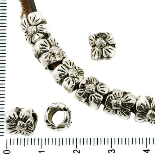 10pcs argent antique ton gros trou européen de pandora style de fleur de marguerite tube de charmes  sku-37392