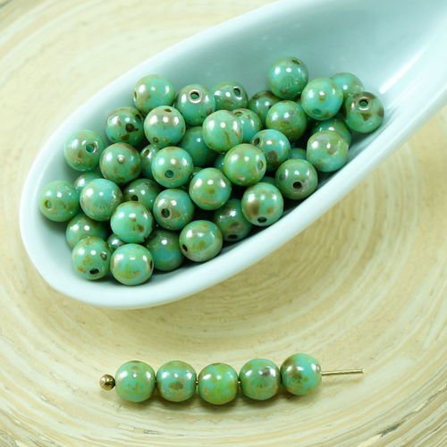 100pcs picasso bleu turquoise vert ronde verre tchèque perles de petite entretoise de 4mm sku-27253