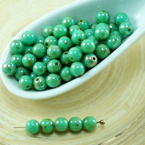 100pcs picasso vert turquoise ronde verre tchèque perles de petite entretoise de 4mm sku-27255