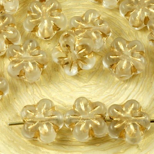 40pcs crystal clear or patine laver sculpté fleur plat verre tchèque perles de 8mm sku-37590