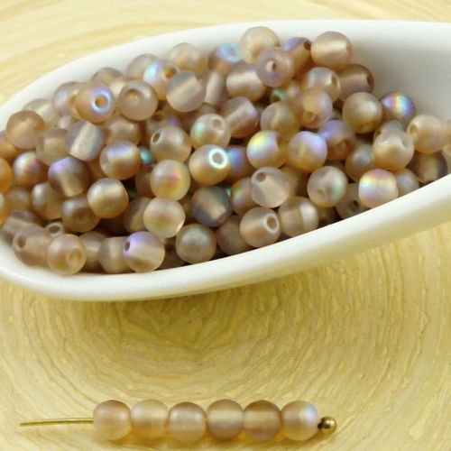 100pcs mat cristal arc-en-ciel brun givré rond verre tchèque perles de petite entretoise de graines  sku-31700