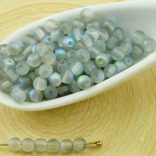 100pcs mat bleu cristal arc-en-ciel givré rond verre tchèque perles de petite entretoise de graines  sku-31705