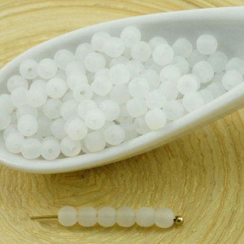 100pcs mat cristal blanc givré rond verre tchèque perles de petite entretoise de graines de rocaille sku-31706