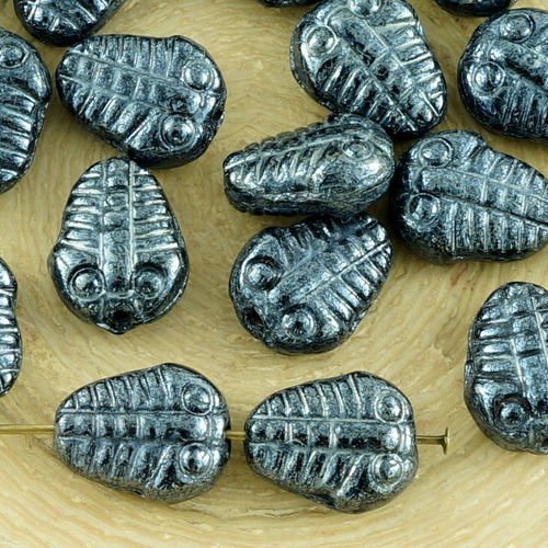 6pcs métallique noir de jais argent hématite lustre plat trilobite marin fossile nouvelle forme d'ha sku-34998