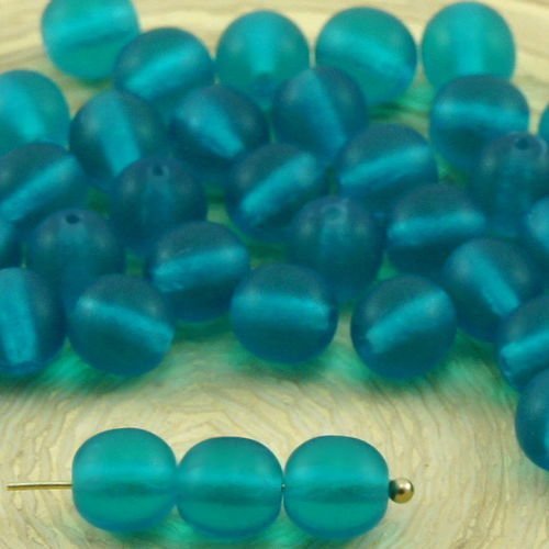40pcs matte crystal capri aigue-marine bleu givré rond druk verre tchèque pressé perles de 6mm sku-31933