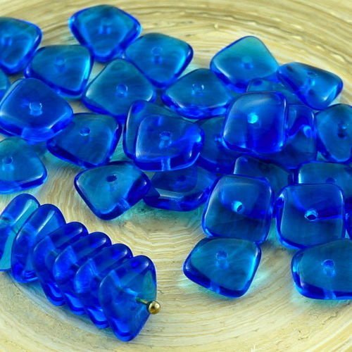 20pcs cristal capri bleu plat agité carré puce rondelle de verre tchèque perles de 10mm x 4mm sku-30688