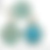2pcs tchèque bleu turquoise patine antique ton argent pendentif rond cabochon paramètres de fleur lu sku-34277