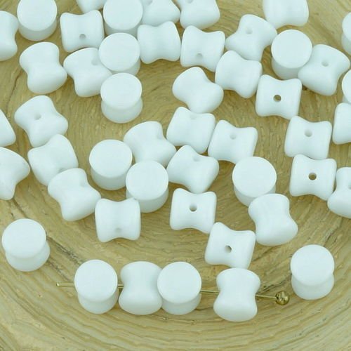 60pcs opaque blanc albâtre pellet preciosa diablo dogbone tchèque perles de verre de 4mm x 6mm sku-32516