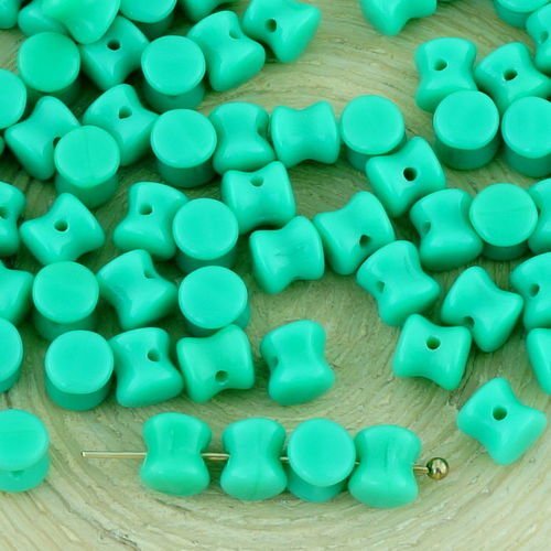 60pcs opaque turquoise green pellet preciosa diablo dogbone tchèque perles de verre de 4mm x 6mm sku-32518