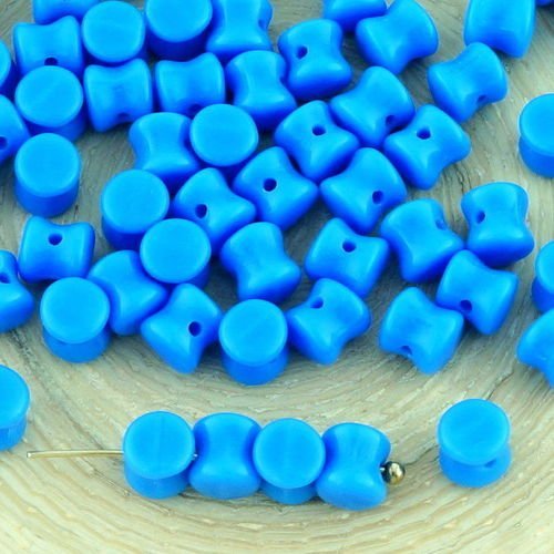 60pcs bleu opaque pellet preciosa diablo dogbone tchèque perles de verre de 4mm x 6mm sku-32534