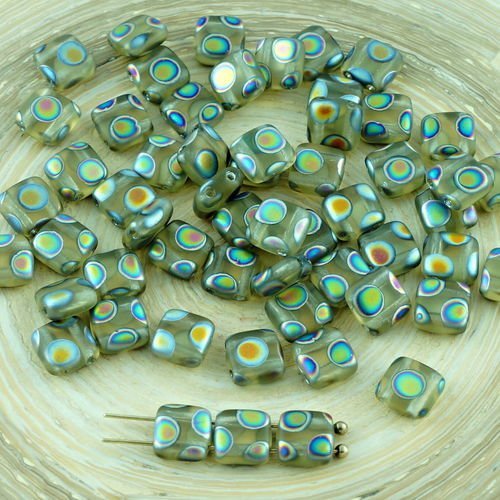 40pcs cristal topaze jaune mat dichroïque vitrail paon tuile de verre tchèque perles de deux trous p sku-28547