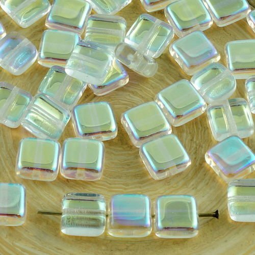 30pcs crystal ab moitié à plat carré de tuiles un trou de verre tchèque perles de 6mm x 6mm sku-31041
