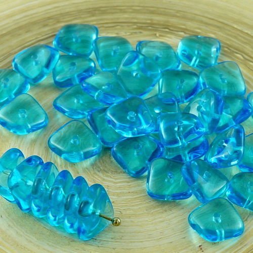 20pcs cristal bleu aqua plat agité carré puce rondelle de verre tchèque perles de 10mm x 4mm sku-30687