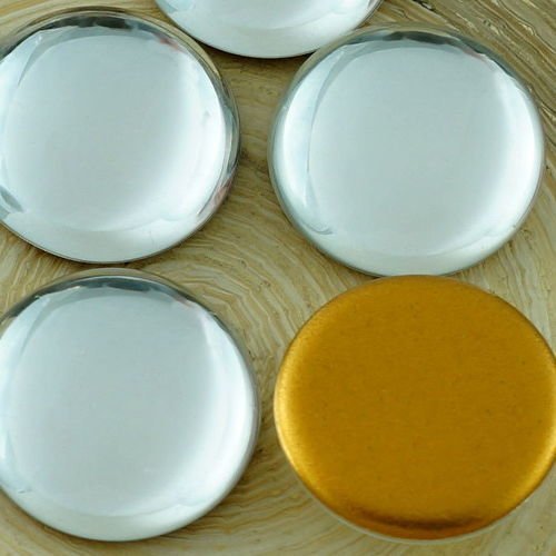 2pcs argent cristal miroir rond en forme de dôme tchèque en verre cabochon 25mm sku-34802