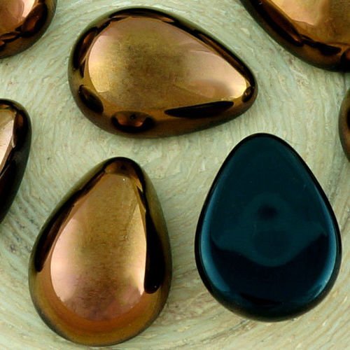 2pcs métallique opaque bronze noir en forme de dôme en de larme tchèque cabochon en verre 18mm x 13m sku-34814