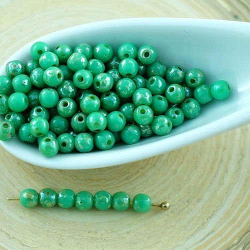 100pcs picasso turquoise vert argent ronde verre tchèque perles de petit écarteur 3mm sku-28992