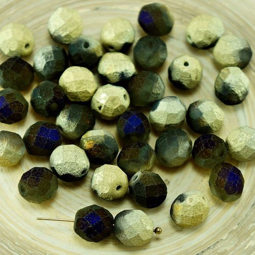 20pcs mat californie rustique gravé à l'or bleu verre tchèque ronde à facettes feu poli perles de 8m sku-27114