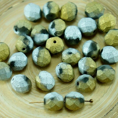 20pcs mat d'or de californie argent rustique gravé verre tchèque ronde à facettes feu poli perles de sku-27123