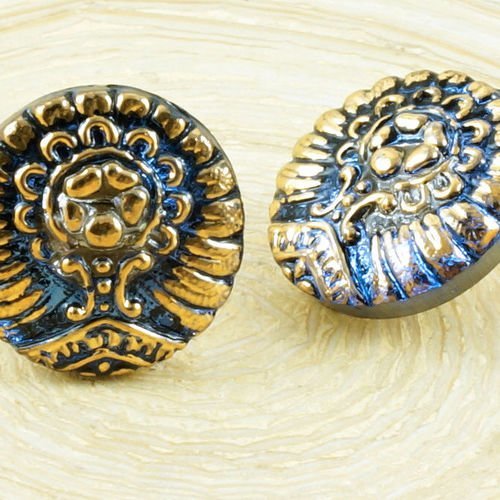 1pc à la main le verre tchèque bouton d'or de l'arbre de vie fleur de soleil en cristal bleu taille  sku-37604
