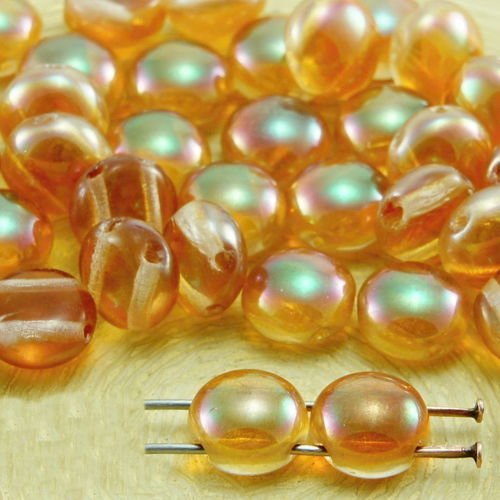 30pcs cristal jaune orange abricot lustre preciosa bonbons ronds en forme de dôme 2 deux trou de la  sku-33776