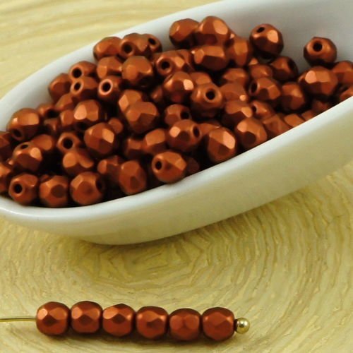 100pcs mat métallisé bronze feu rouge rond à facettes feu poli verre tchèque perles de petit écarteu sku-31877