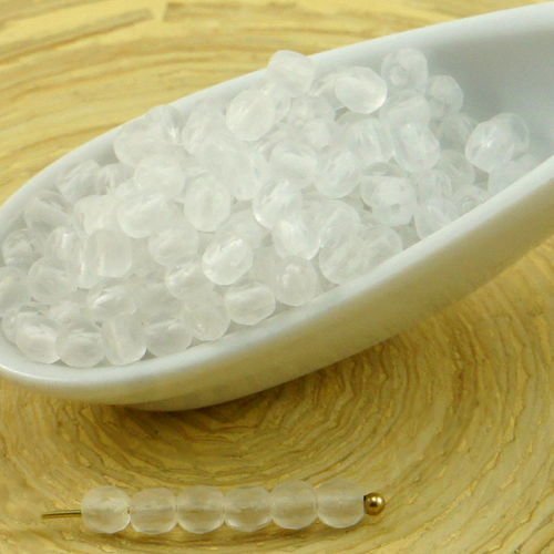 100pcs mat cristal blanc givré rond à facettes feu poli verre tchèque perles de petit écarteur 3mm sku-31884
