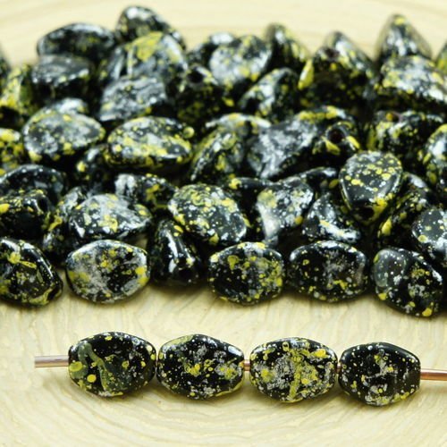 60pcs opaque jet de granit noir tweedy jaune argent pincée bicone à facettes entretoise tchèque perl sku-32066
