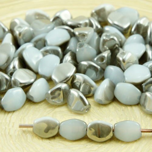 60pcs opaque blanc metallic argent demi-pincée bicone à facettes entretoise tchèque perles de verre  sku-32094