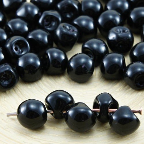 30pcs opaque noir de jais champignon bouton tchèque perles de verre de 5mm x 6mm sku-32393