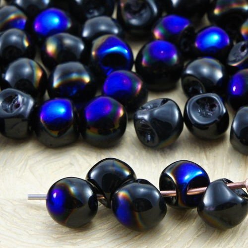 30pcs métallisé bleu azure opaque noir de jais de la moitié des champignons bouton tchèque perles de sku-32405