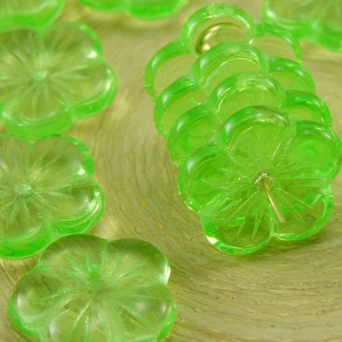 6pcs cristal vert clair chrysolite grand plat fleur de la coupe floral tchèque perles de verre de 14 sku-32455
