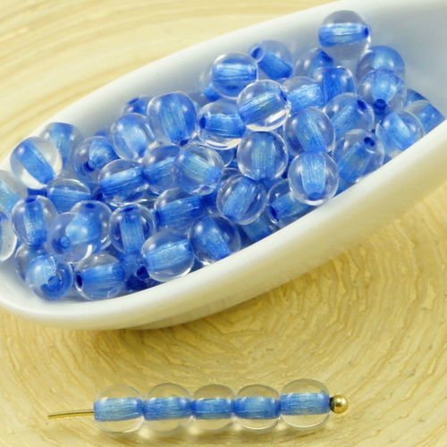 100pcs cristal bleu doublée tour druk verre tchèque pressé perles de petite entretoise de 4mm sku-31753